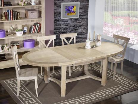 Table de ferme ovale Tom réalisée en Chêne Massif de style Campagnard 170*110 Finition Brossé Blanchi