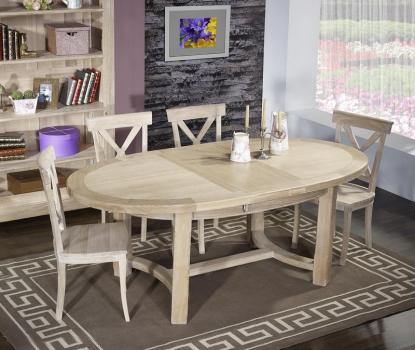 Table de ferme ovale Tom réalisée en Chêne Massif de style Campagnard 170*110 Finition Brossé Blanchi