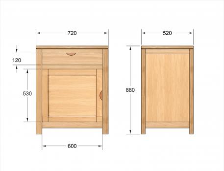 Confiturier 1 porte 1 tiroir réalisé chêne de ligne Contemporaine