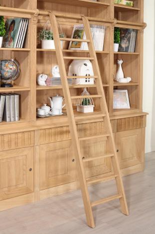 Bibliothèque 2 corps Gaspard réalisée en Chêne Massif de style Directoire avec échelle 