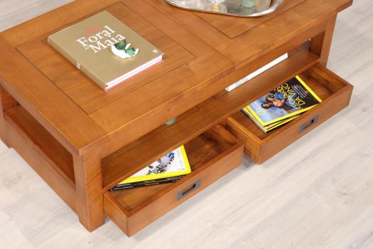 Table basse rectangulaire Léon réalisée en Chêne avec 1 allonge incorporée de 49 cm CETTE TABLE NE