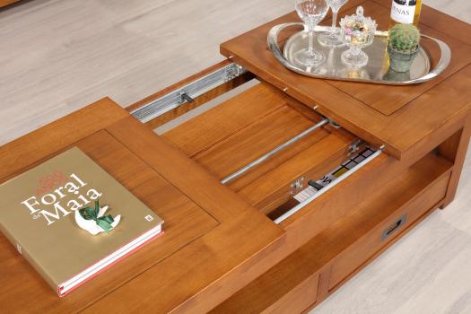 Table basse rectangulaire Léon réalisée en Chêne avec 1 allonge incorporée de 49 cm CETTE TABLE NE