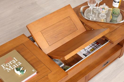 Table basse rectangulaire Léon réalisée en Chêne avec 1 allonge incorporée de 49 cm CETTE TABLE NE