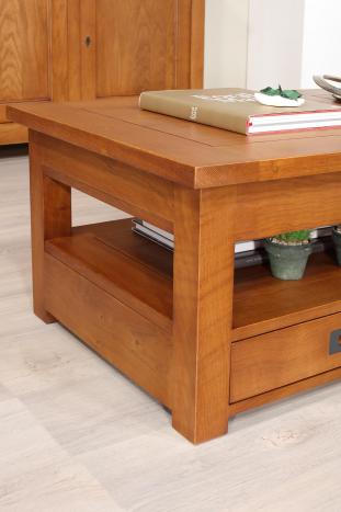 Table basse rectangulaire Léon réalisée en Chêne avec 1 allonge incorporée de 49 cm CETTE TABLE NE