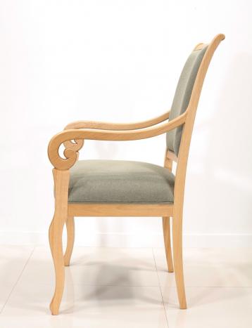 Fauteuil Crosse de style Louis Philippe en chêne massif Tissu d'ameublement Essencia