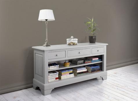 Meuble TV Paul 16/9eme réalisé en Chêne Massif de style Louis Philippe Finition Brossé Gris 