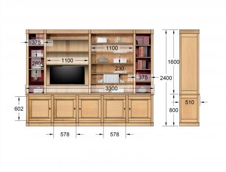 Bibliothèque 2 corps Marceau réalisée en Chêne de style contemporain (voir croquis)