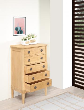 Commode 5 tiroirs Yvan réalisée en Chêne de style Directoire Finition chêne brossé naturel patiné