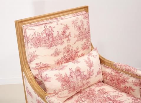 Fauteuil de style Louis XVI réalisé en Chêne massif  Tissu Toile de Jouy