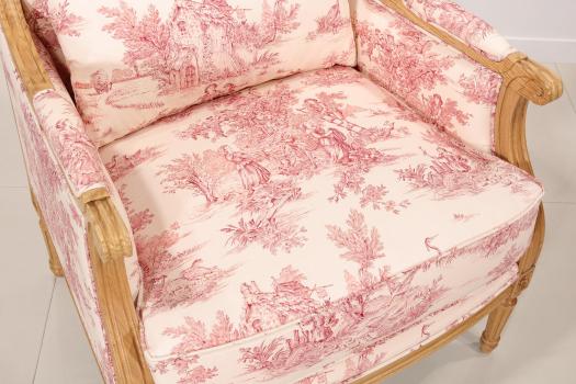 Fauteuil de style Louis XVI réalisé en Chêne massif  Tissu Toile de Jouy