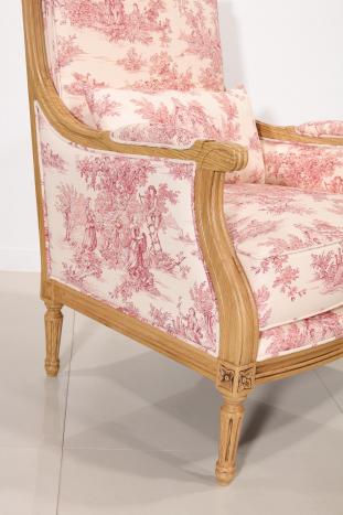 Fauteuil de style Louis XVI réalisé en Chêne massif  Tissu Toile de Jouy