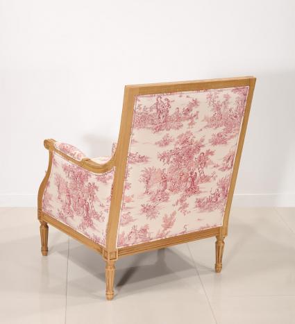 Fauteuil de style Louis XVI réalisé en Chêne massif  Tissu Toile de Jouy
