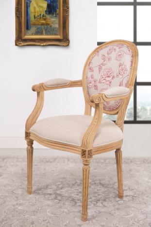Fauteuil de style Louis XVI réalisée en Chêne  Assise et Dossier tissu d'ameublement