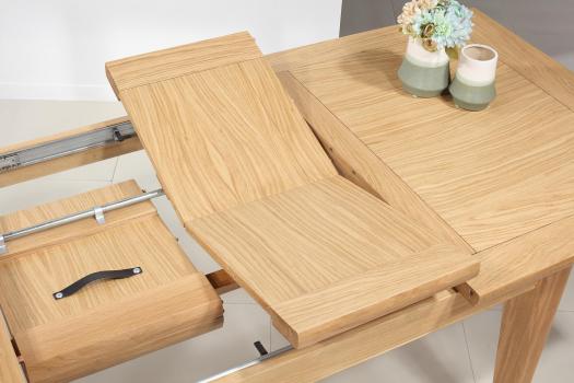 Table Rectangulaire Loïc réalisée en Chêne Massif 160*100 + 2 allonges portefeuilles incorporées sous le plateau