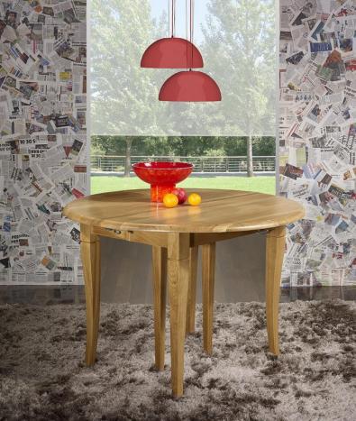Table ronde à volets réalisée en Chêne Massif de style Louis Philippe Diamètre 120 - 3 allonges de 40 cm
