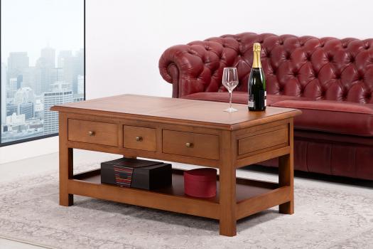 Table basse rectangulaire Jean-Baptiste réalisée en chêne de style Louis Philippe Campagnard Finition chêne moyen SEULEMENT 1 DISPONIBLE