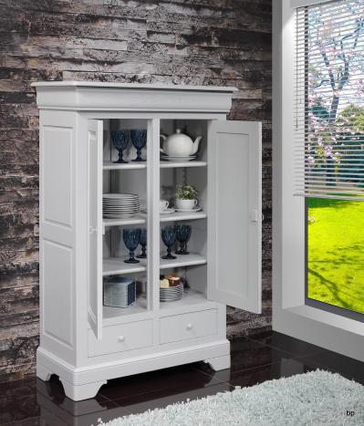 Bassette 2 portes 3 tiroirs réalisée en Chêne Massif de style Louis Philippe Finition Gris Perle légèrement patiné SEULEMENT 1 DISPONIBLE