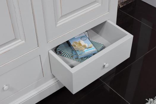 Bassette 2 portes 3 tiroirs réalisée en Chêne Massif de style Louis Philippe Finition Gris Perle légèrement patiné SEULEMENT 1 DISPONIBLE