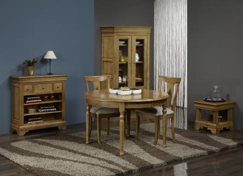 Table ronde Richard réalisée en Chêne Massif de style Louis Philippe DIAMETRE 110 avec 3 allonges de 40 cm