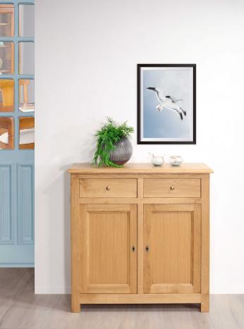 Petit buffet 2 portes 2 tiroirs réalisé en Chêne massif de style campagne Largeur 100 cm