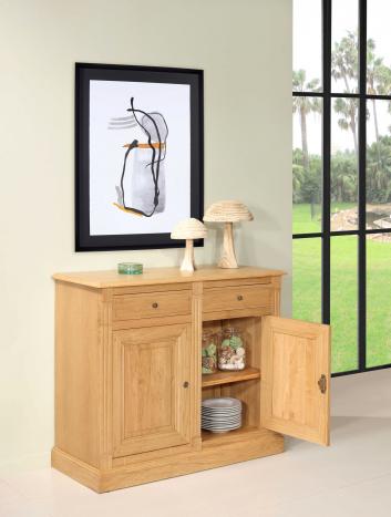Buffet 2 portes 2 tiroirs Isaac, réalisé en Chêne massif de style Directoire 110 de large