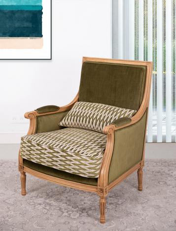 Fauteuil de style Louis XVI réalisé en Chêne massif Tissu d'ameublement Valdouro