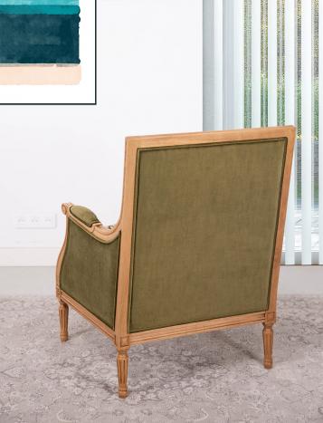 Fauteuil de style Louis XVI réalisé en Chêne massif  Tissu d'ameublement Valdouro