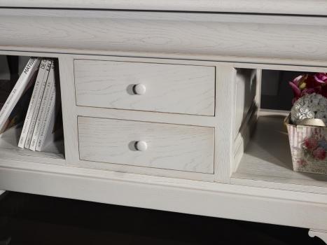 Table Basse Emmanuel réalisée en Chêne de style Louis Philippe  Finition Chêne Brossé Gris Perle