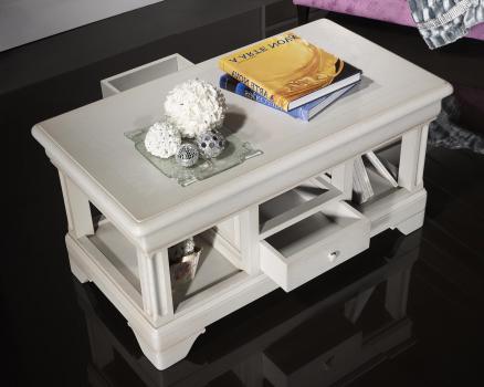 Table Basse Emmanuel réalisée en Chêne de style Louis Philippe  Finition Chêne Brossé Gris Perle