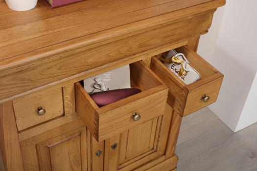 Petit Buffet 2 portes 4 tiroirs Thimoty réalisé en chêne massif de style Louis Philippe