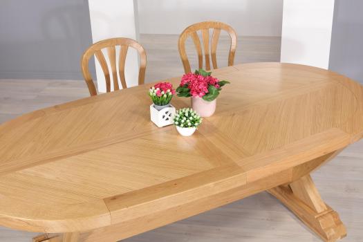 Table Monastère Olivier 220x110 réalisée en Chêne Massif 2 allonges portefeuille de 45 cm Finition Chêne Naturel