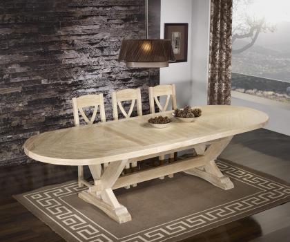 Table Monastère Olivier 220x110 réalisée en Chêne Massif 2 allonges portefeuille de 45 cm Finition Chêne Brossé Blanchi 