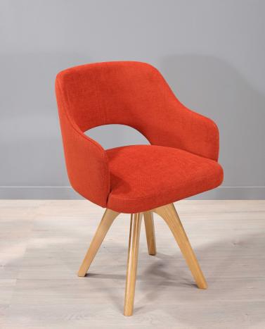 Chaises en chêne Chaise rotative à accoudoirs Victor Piètement en Frêne Massif Rouverte d'un tissu d'ameublement Apollo Teja