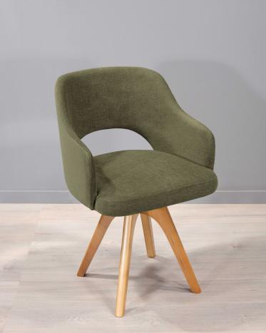 Chaises en chêne Chaise rotative à accoudoirs Victor Piètement en Frêne Massif Rouverte d'un tissu d'ameublement Apollo Forest