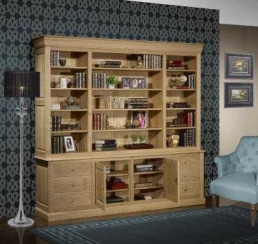 Bibliothèque 2 corps Pierre, réalisée en Chêne Massif de style Louis Philippe LONGUEUR 240 cm Finition chêne brossé naturel