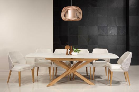 Table de salle à manger contemporaine en céramique  Design moderne et extensible, 180x100 + allonge intégrée de 60 cm