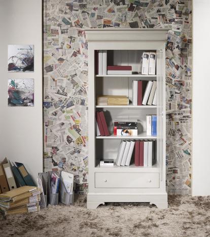 Bonnetière 1 porte 1 tiroir Lucas réalisée en chêne massif de style Louis Philippe Finition Chêne Brossé Gris Perle