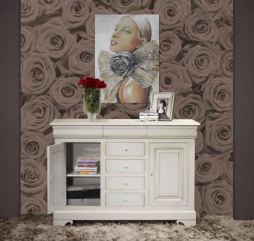 Buffet 2 portes 7 tiroirs Jules réalisé en Chêne Massif de style Louis Philippe Finition Chêne Brossé Gris Perle