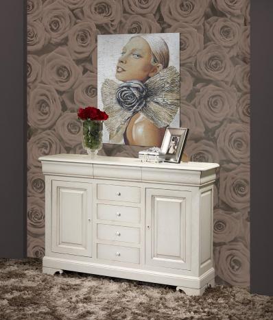 Buffet 2 portes 7 tiroirs Jules réalisé en Chêne Massif de style Louis Philippe Finition Chêne Brossé Gris Perle