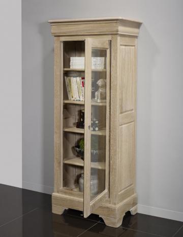 Vitrine 1 porte Angelo réalisée en Chêne Massif de style Louis Philippe Finition chêne Brossé