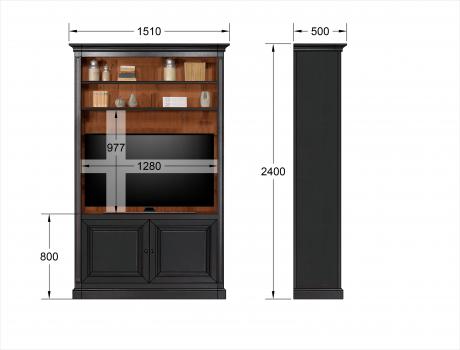 Bibliothèque Oliver réalisée en Chêne Massif de style Directoire - sans échelle