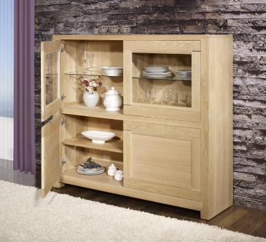 Vitrine 4 portes Loann réalisée en Chêne Massif de style Contemporain Finition Chêne Brossé Naturel