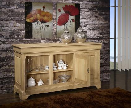 Buffet 3 portes Ludovic réalisé en Chêne Massif de style Louis Philippe Finition Chêne Brossé Naturel 