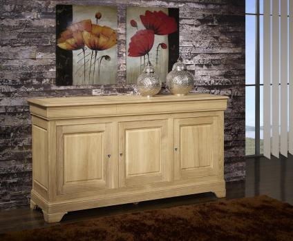 Buffet 3 portes Ludovic réalisé en Chêne Massif de style Louis Philippe Finition Chêne Brossé Naturel 