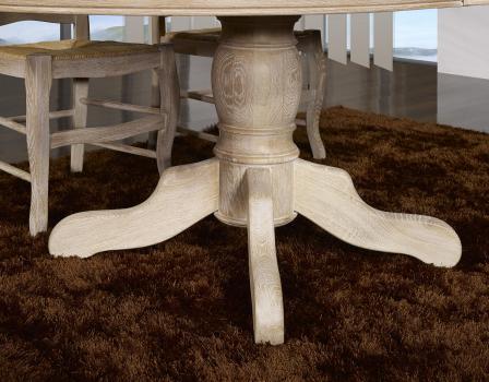 Table ovale Clément 160x120 pied central réalisé en Chêne de style Louis Philippe Finition Chêne Brossé Blanchi