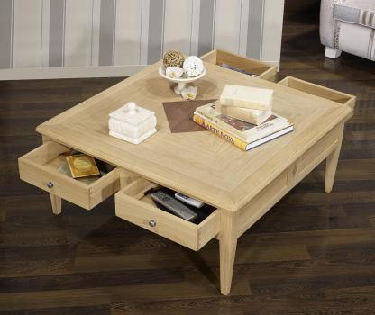 Table basse carrée Justin réalisée em Chêne de style Directoire avec Marquetterie