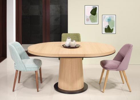 Table ronde Cylindre en chêne Diamètre de 115 cm + 1 allonge de 40 cm SEULEMENT 1 DISPONIBLE