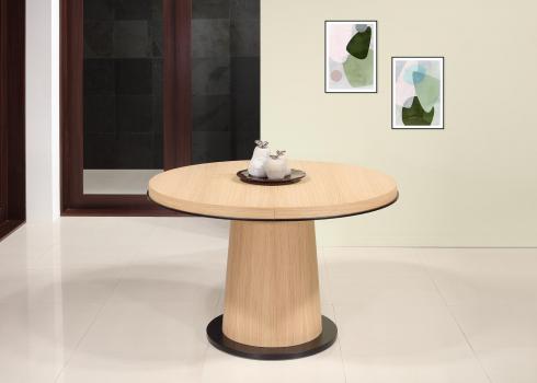Table ronde Cylindre en chêne Diamètre de 115 cm + 1 allonge de 40 cm SEULEMENT 1 DISPONIBLE