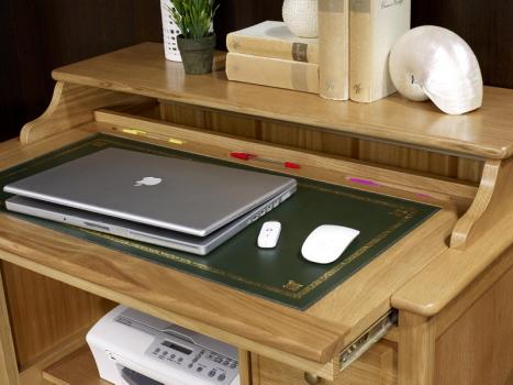 Petit Bureau informatique Emeric réalisé en Chêne de style Louis Philippe Surface d'écriture moleskine verte