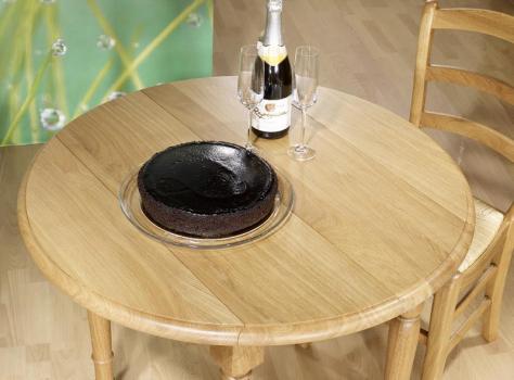 Table ronde à volets diamètre 90 en chêne massif de style Louis Philippe 2 ALLONGES DE 40 CM